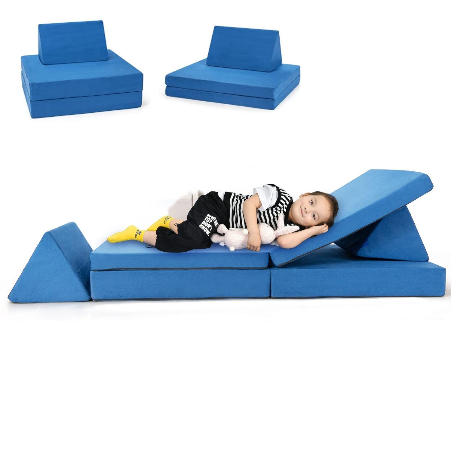 GYMAX Kids Sofa Bed, 4Pcs Toddler Climb and Crawl Play Set with Washable Cover, 2 Folding Mats