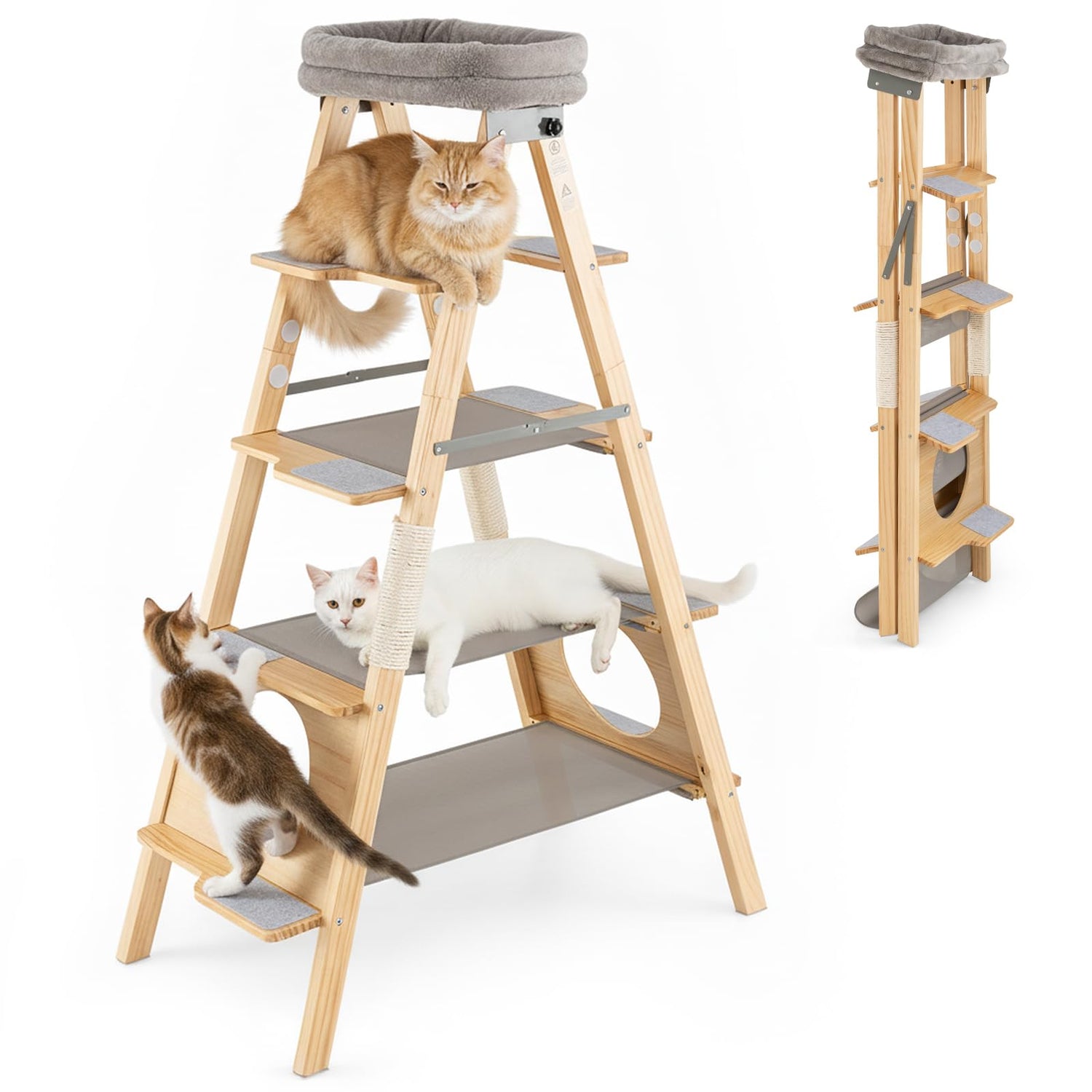 Foldable Cat Climbing Furniture with Ladder Design and Upholstered Top Perch