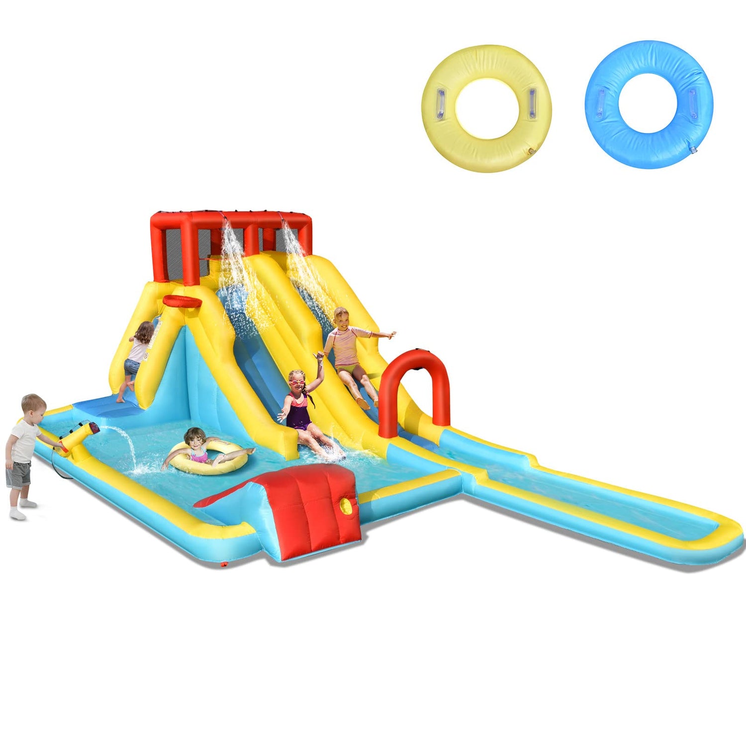 GYMAX Multifunction Inflatable Bouncy Playhouse with Double Slide and Climbing Wall