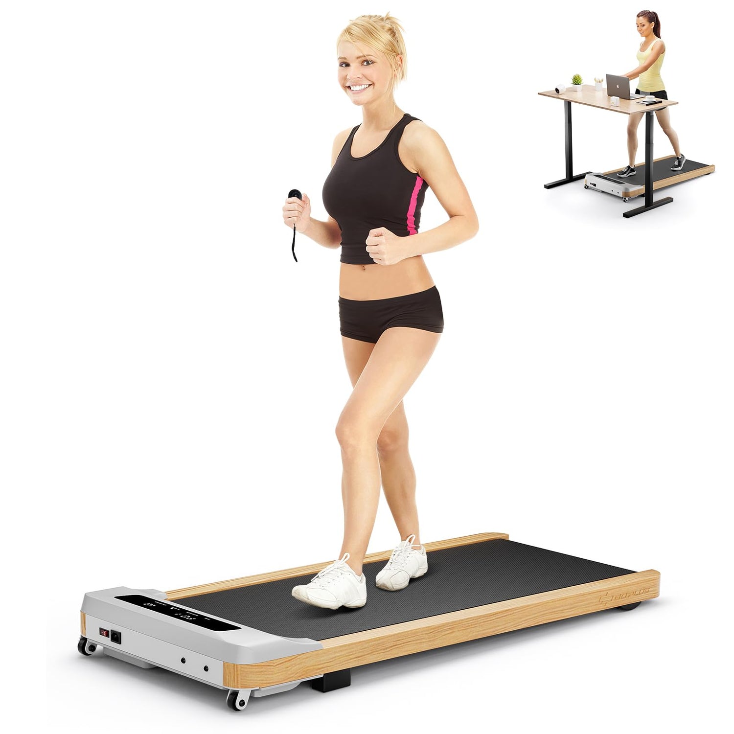 GYMAX Treadmill for Home, Under Desk Treadmill with Wheels
