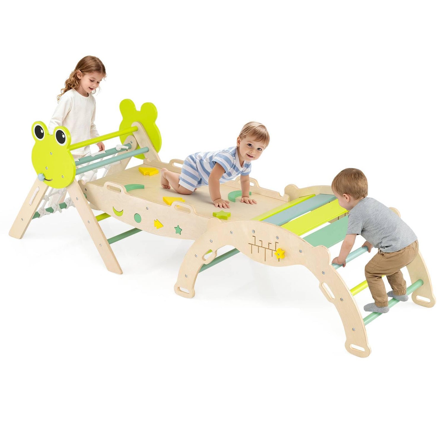 Toddler Climbing Frame, Kids Wooden Climber Toys Set with Arch, Reversible Ramp
