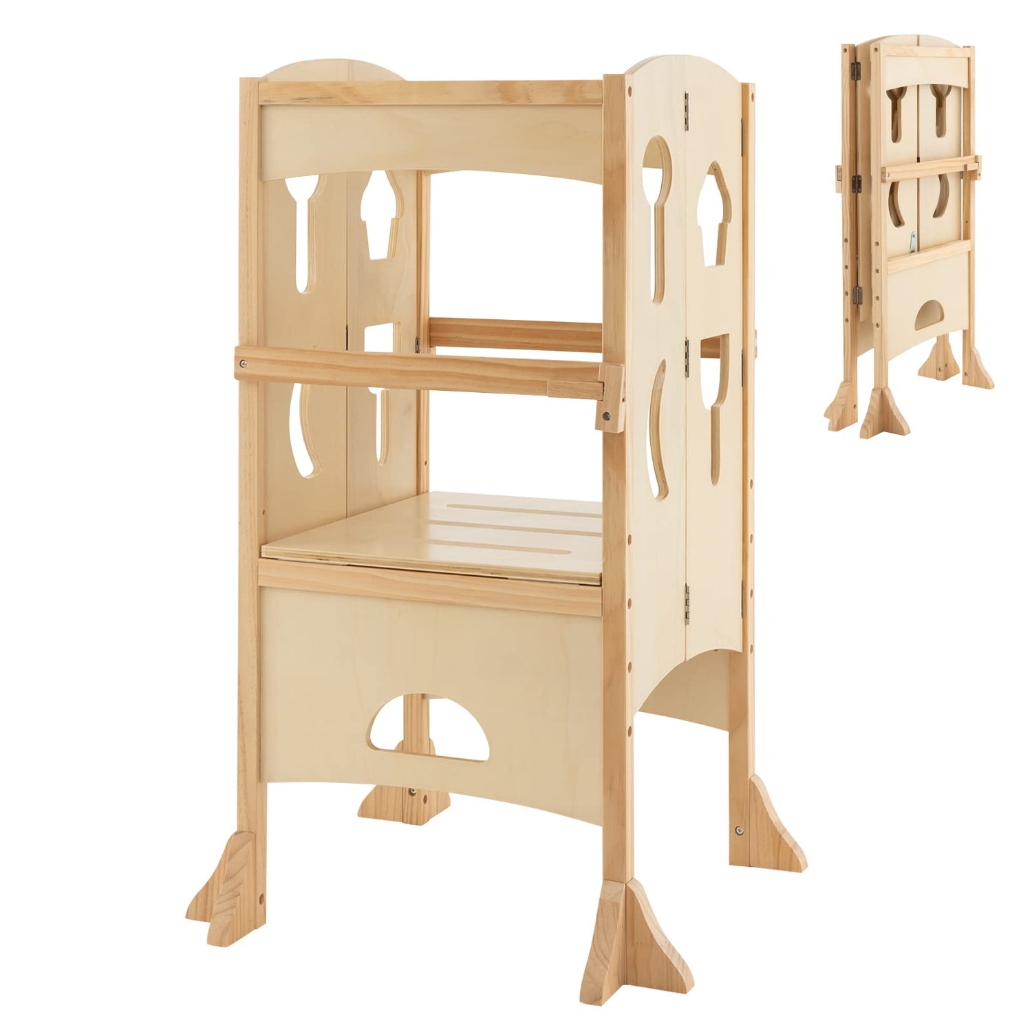 GYMAX Kids Step Stool, Wooden Kitchen Toddler Helper Stand
