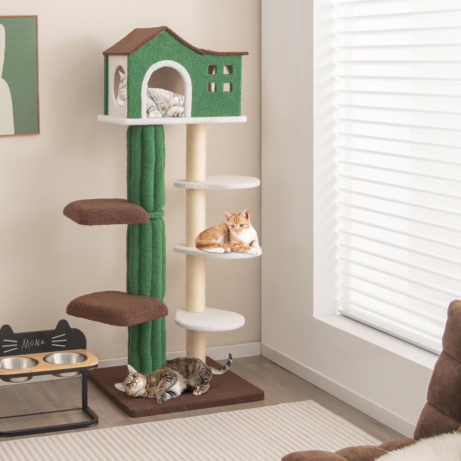 GYMAX 7-Tier Cat Tree, Multifunctional Tall Cat Tower with 360 °Rotating Platforms