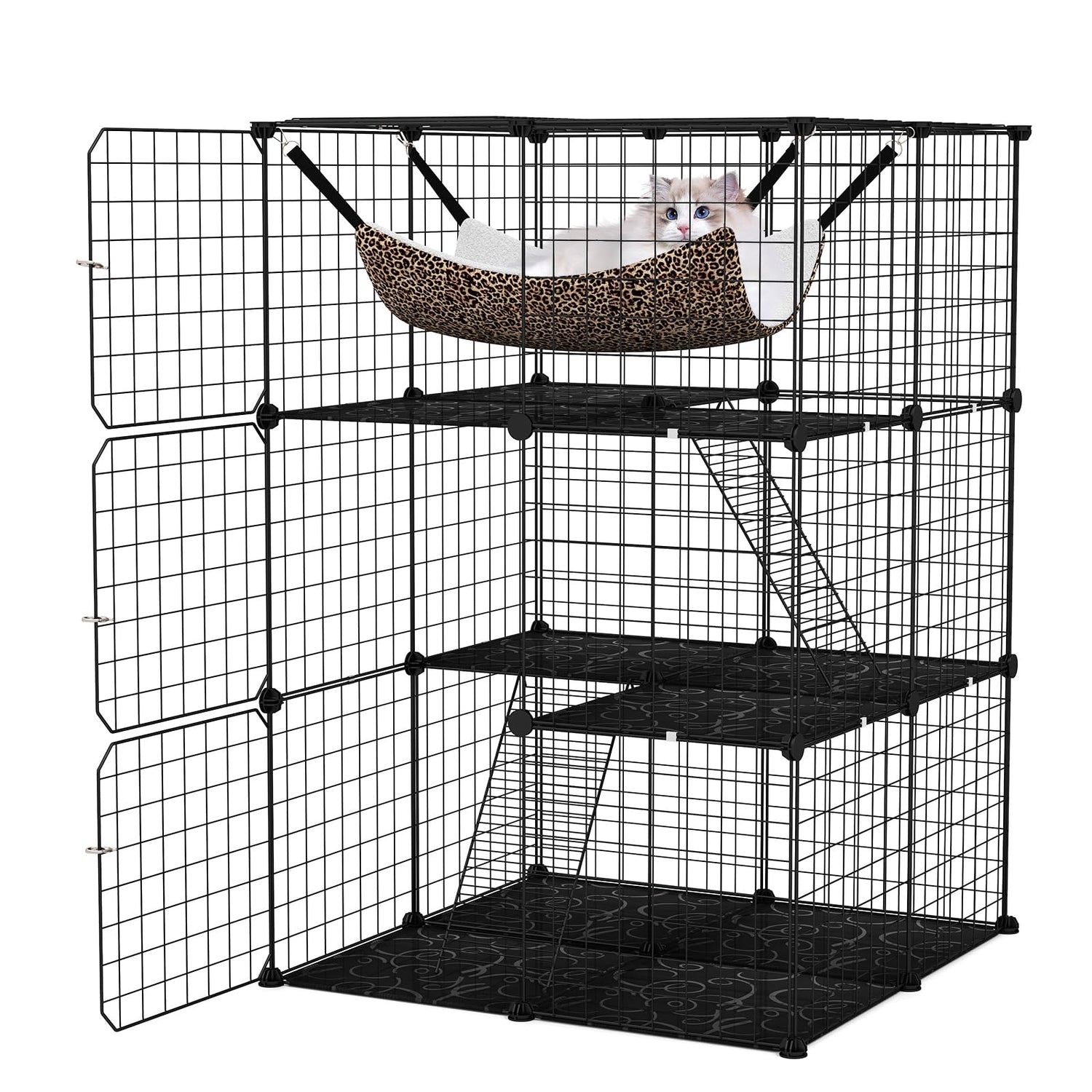 GYMAX Large Cat Cage, 3 Tier DIY Cat Enclosure