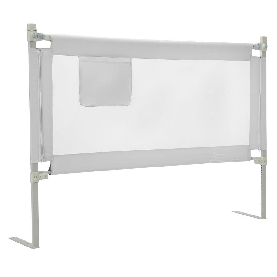 GYMAX Baby Bed Rail, Vertical Lifting Mesh Bedside Guardrail with 24 Adjustable Height and Double Safety Lock (145 x 25 x 102cm, Gray)