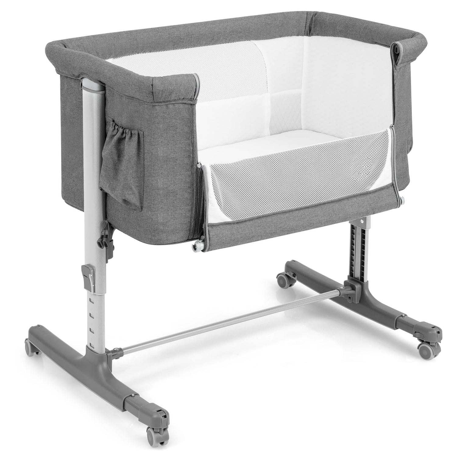 GYMAX 3-in-1 Baby Beside Crib, Height & Angle Adjustable Side Bassinet