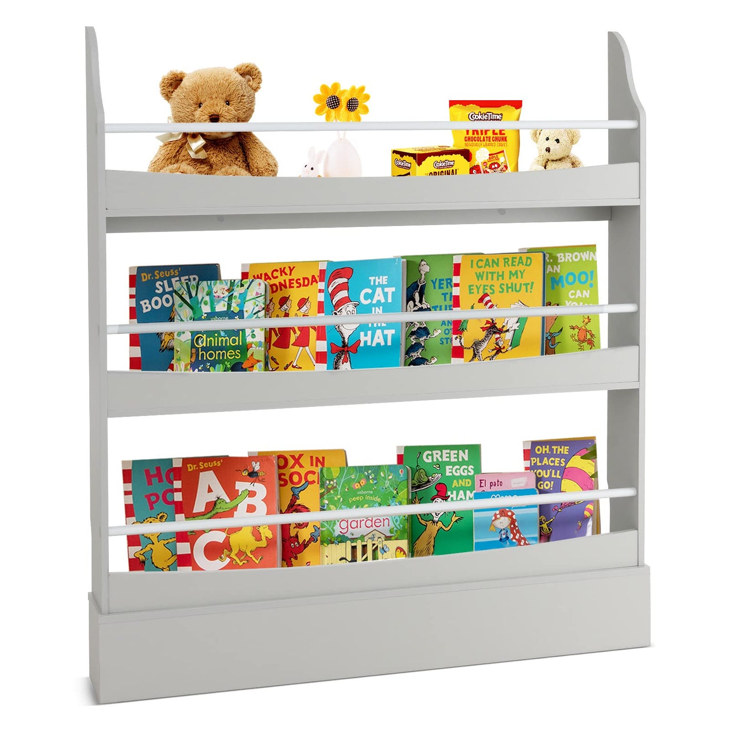 GYMAX 3/4-Tier Wooden Children Bookcase with Guardrails & Anti-Tipping Device