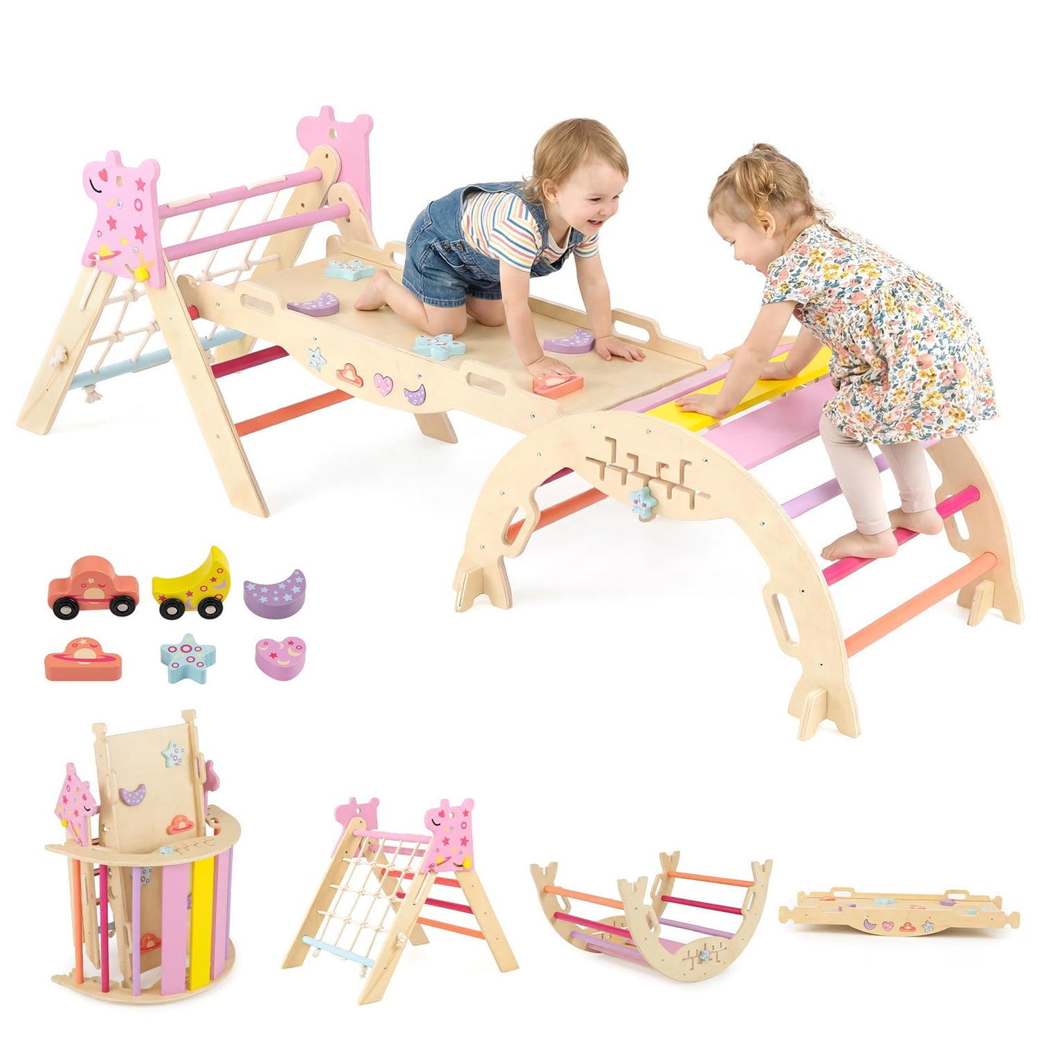 3-Piece Foldable Toddler Climbing Toys with Climber Rope and Maze Game