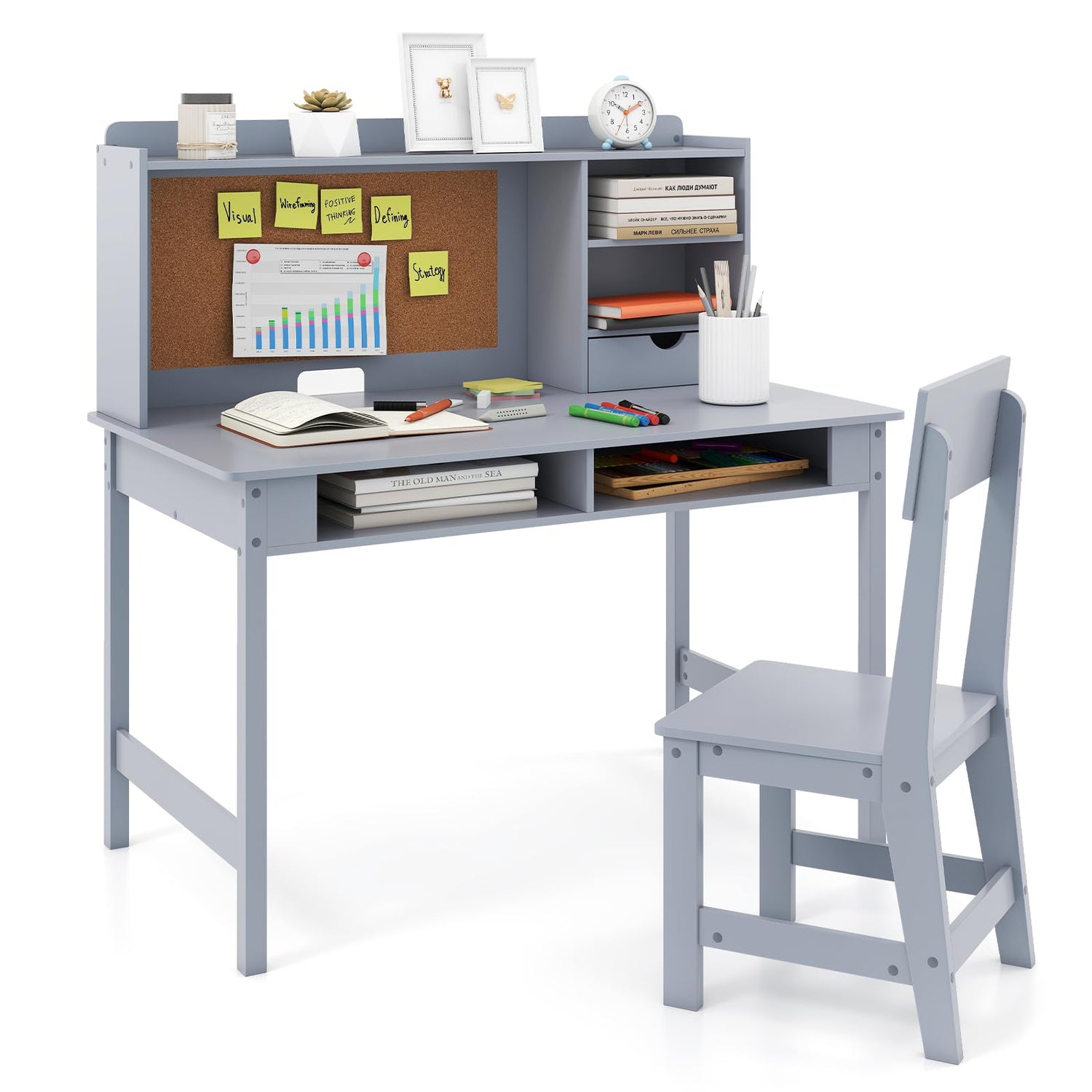 Wooden Study Table with Storage Hutch & Open Shelves