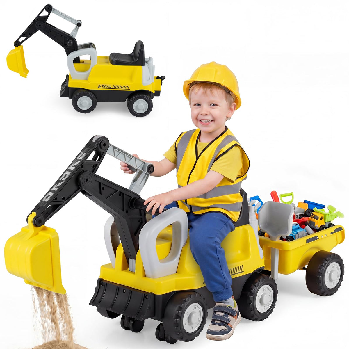 Kids Ride on Excavator, 2-In-1 Ride on Tractor