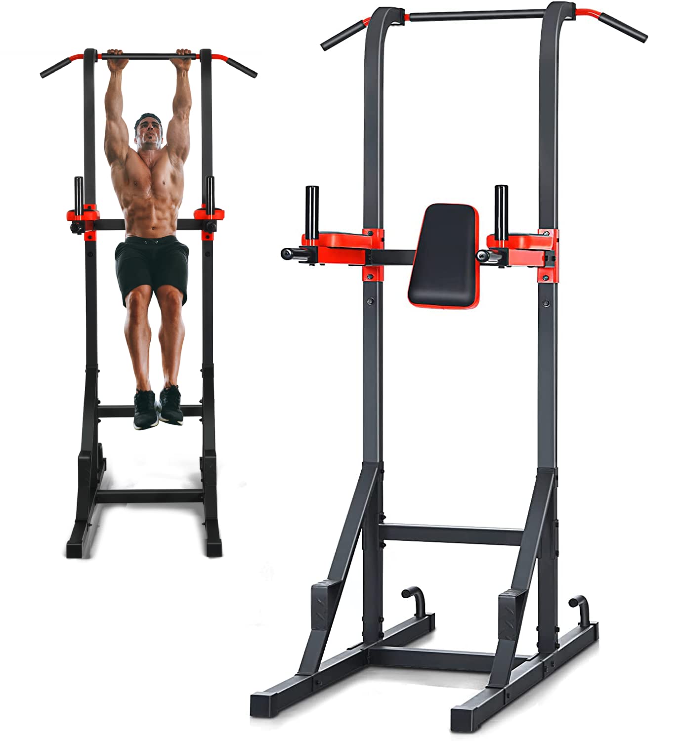 GYMAX Multi Power Tower Dip Station, 135 KG Capacity Pull Up & Dip Stands, Home Strength Training Workout Equipment