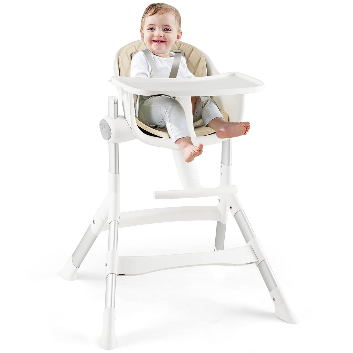 GYMAX Baby High Chair, 4-in-1 Convertible Highchair with 5-Position Adjustable Height, Removable & Washable Tray