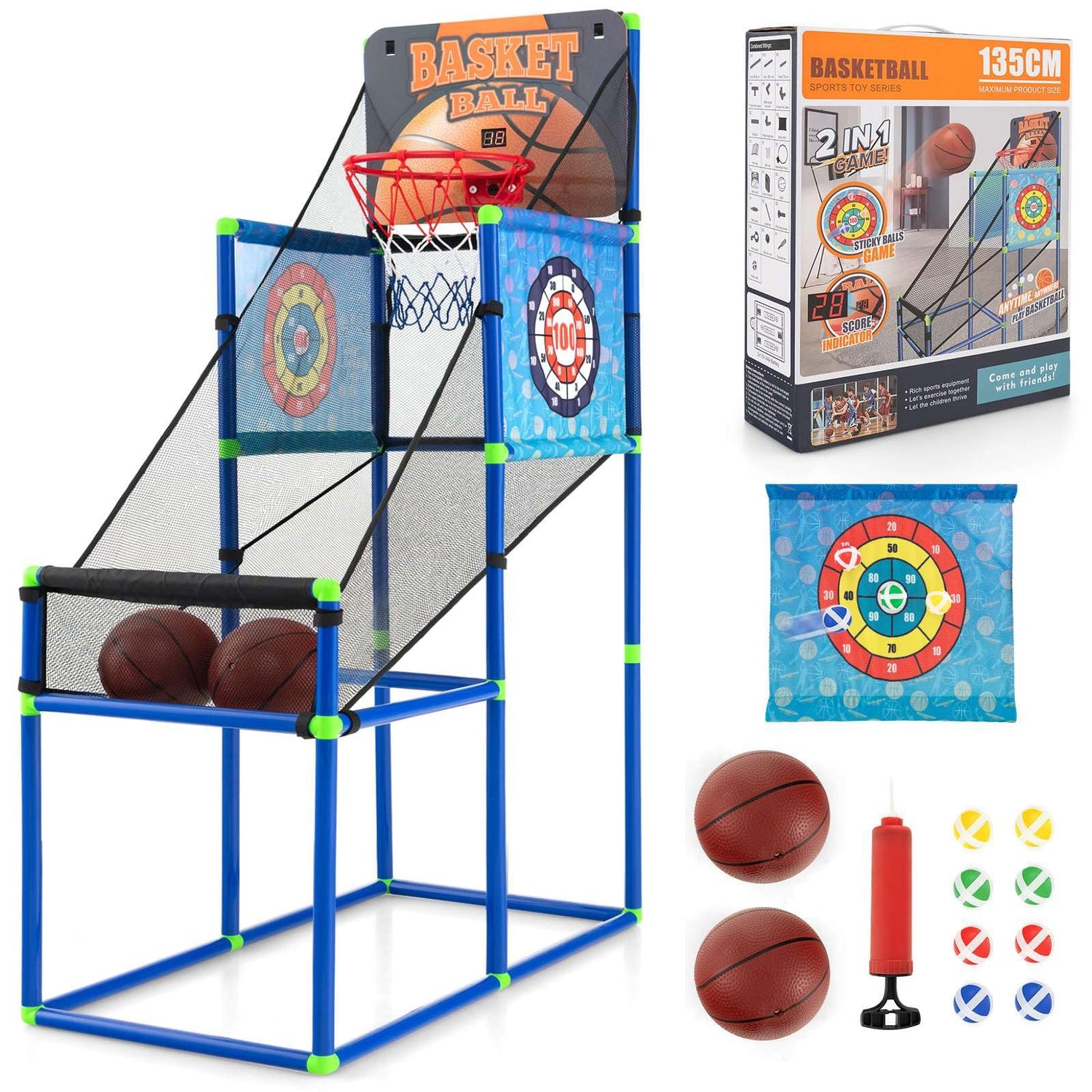 GYMAX 2 in 1 Kids Basketball Stand Set with 2 Basketballs