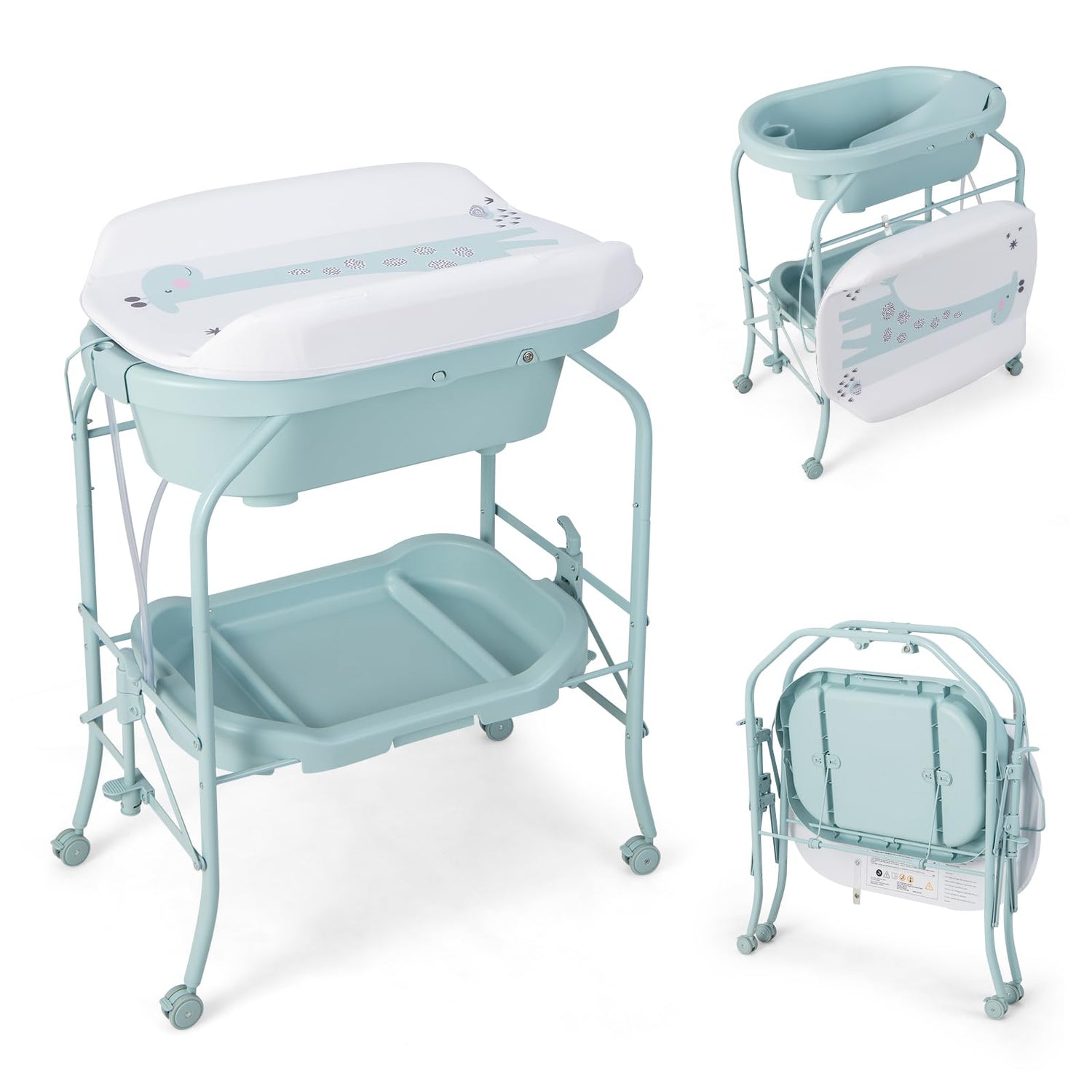 GYMAX Folding Baby Changing Table with Bathtub