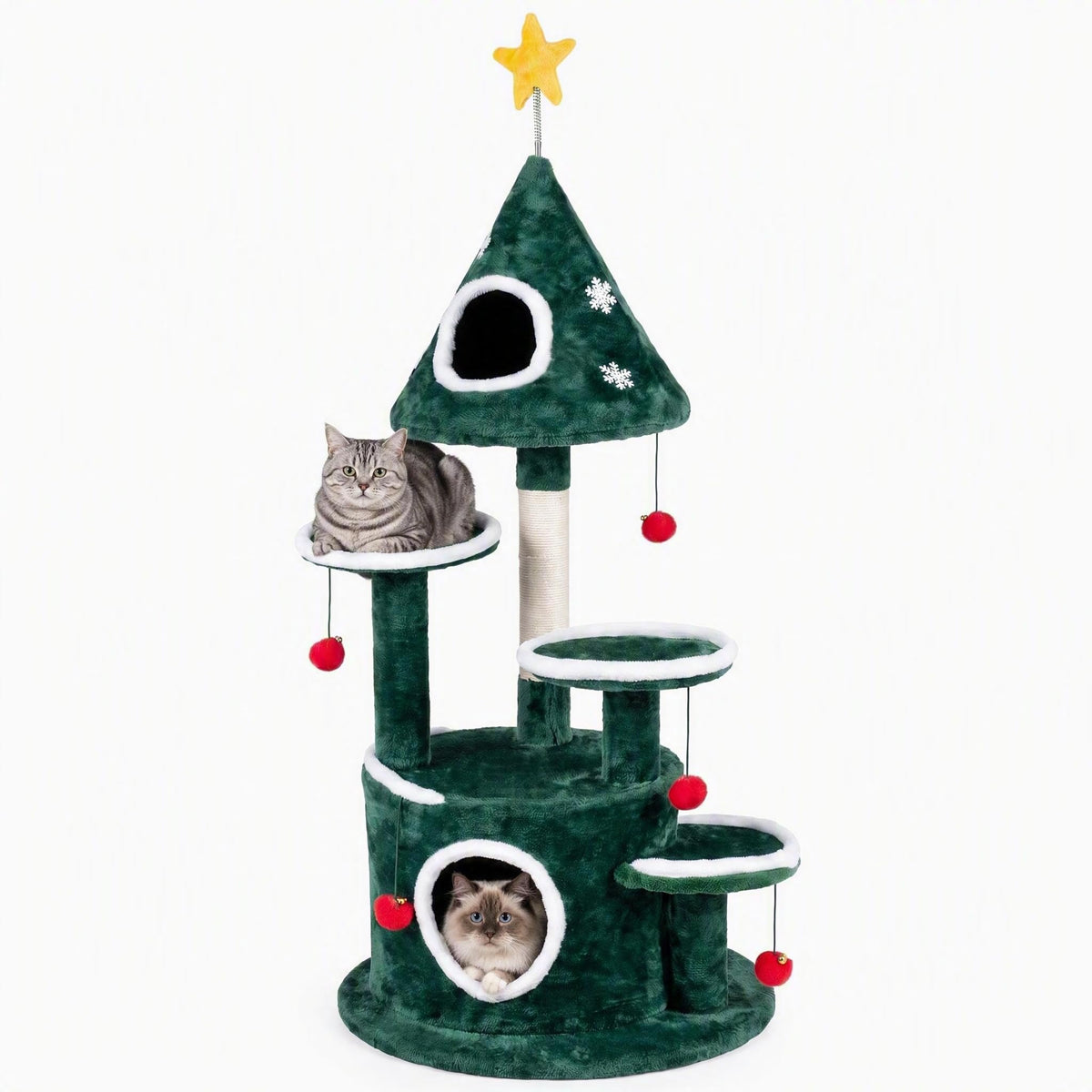 GYMAX 127cm Christmas Cat Tree, Multi-level Cats Activity Tree