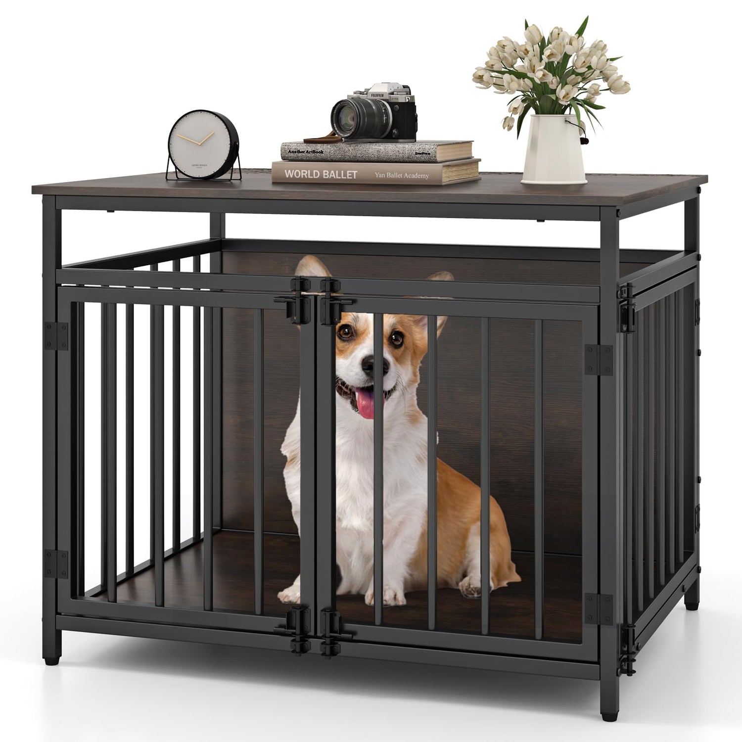 GYMAX Dog Crate Furniture, Heavy Duty Dog Crate(80 x 60 x 64 cm)