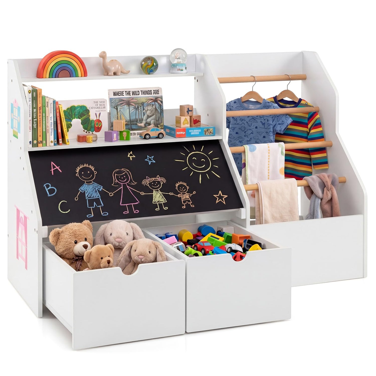 Toy Storage Organizer, Kids Bookshelf with Flip-up Blackboard