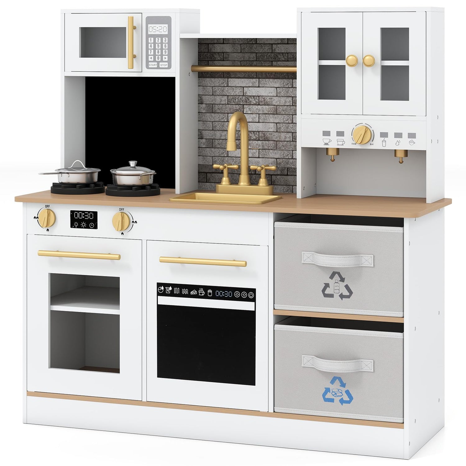 Wooden play kitchen with stove and sounds childrens kitchen with sink