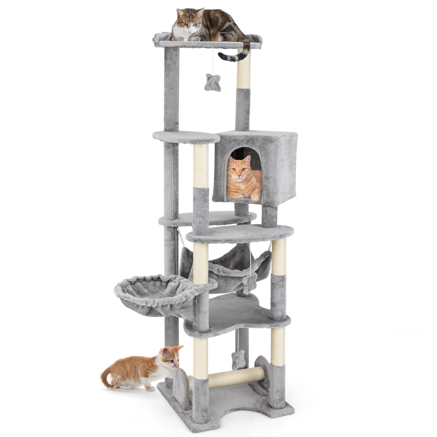 GYMAX Cat Tree, 176 cm Tall Multi-Level Cat Tower