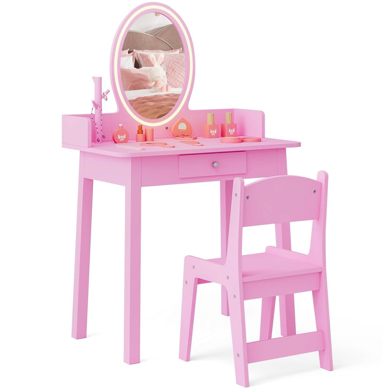 GYMAX Kids Vanity Table and Chair Set