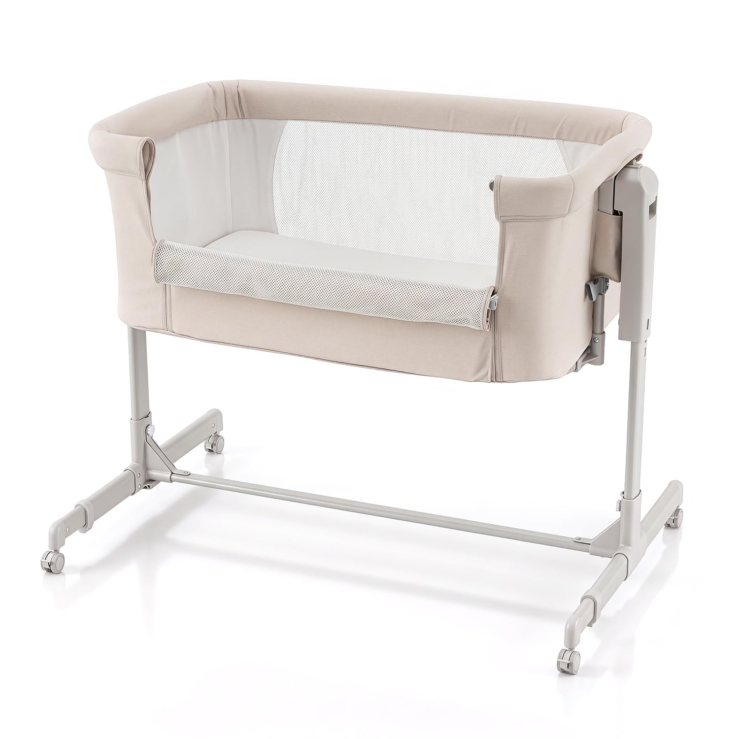 Bedside Crib with 4 Castors, Extendable Legs, Removable Mattress