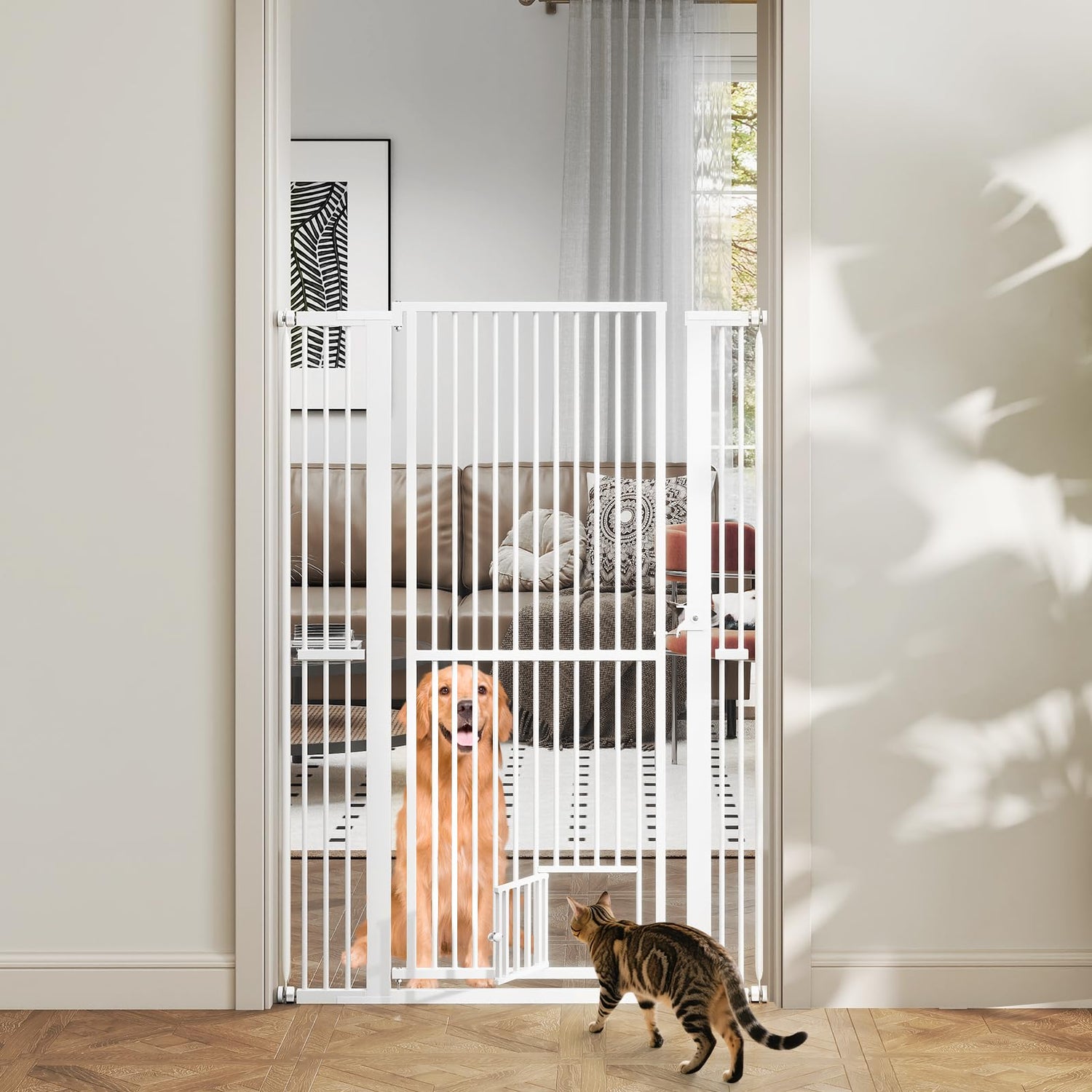 Extra Tall Pet Gate Heavy-Duty Metal Cat Gate with Wide Opening
