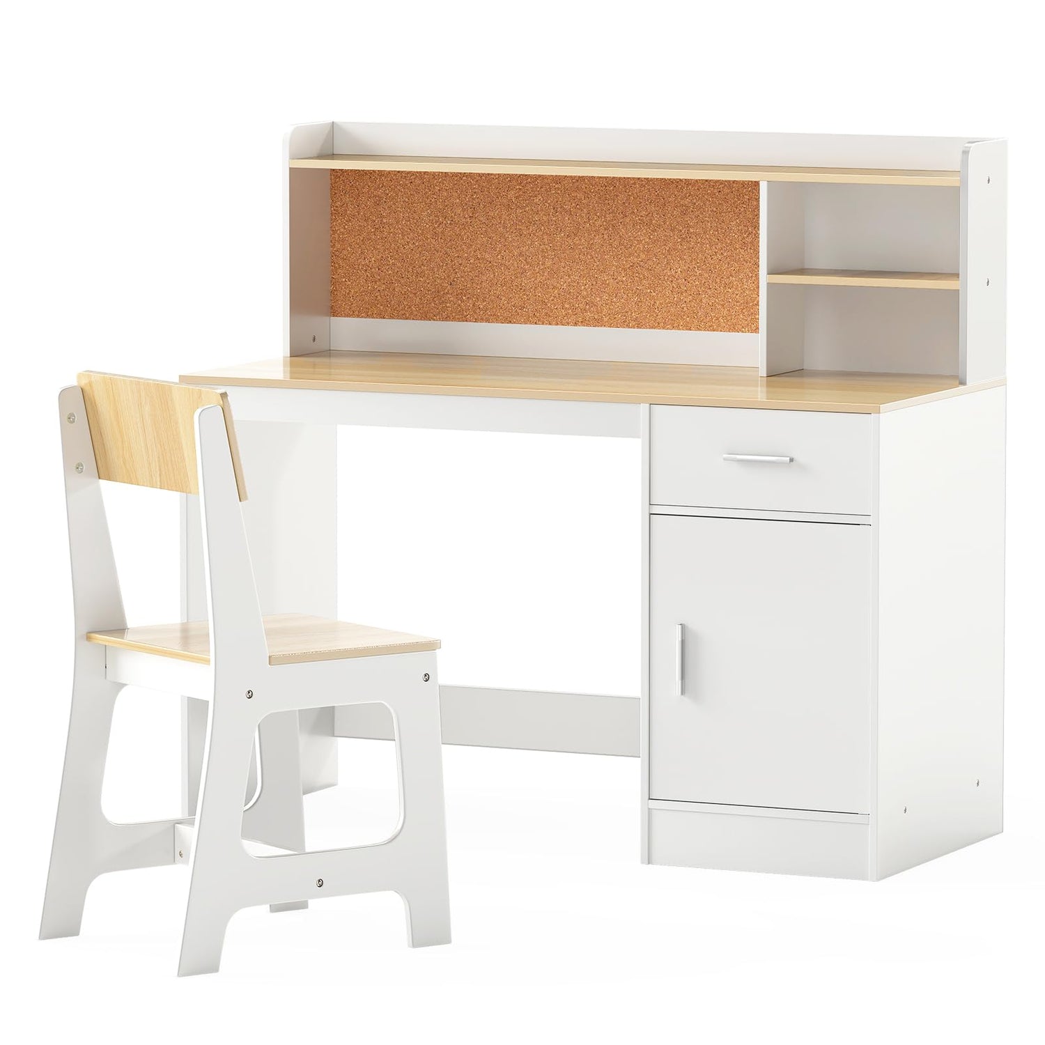Kids Study Desk and Chair Set with Shelves and Storage Cabinet
