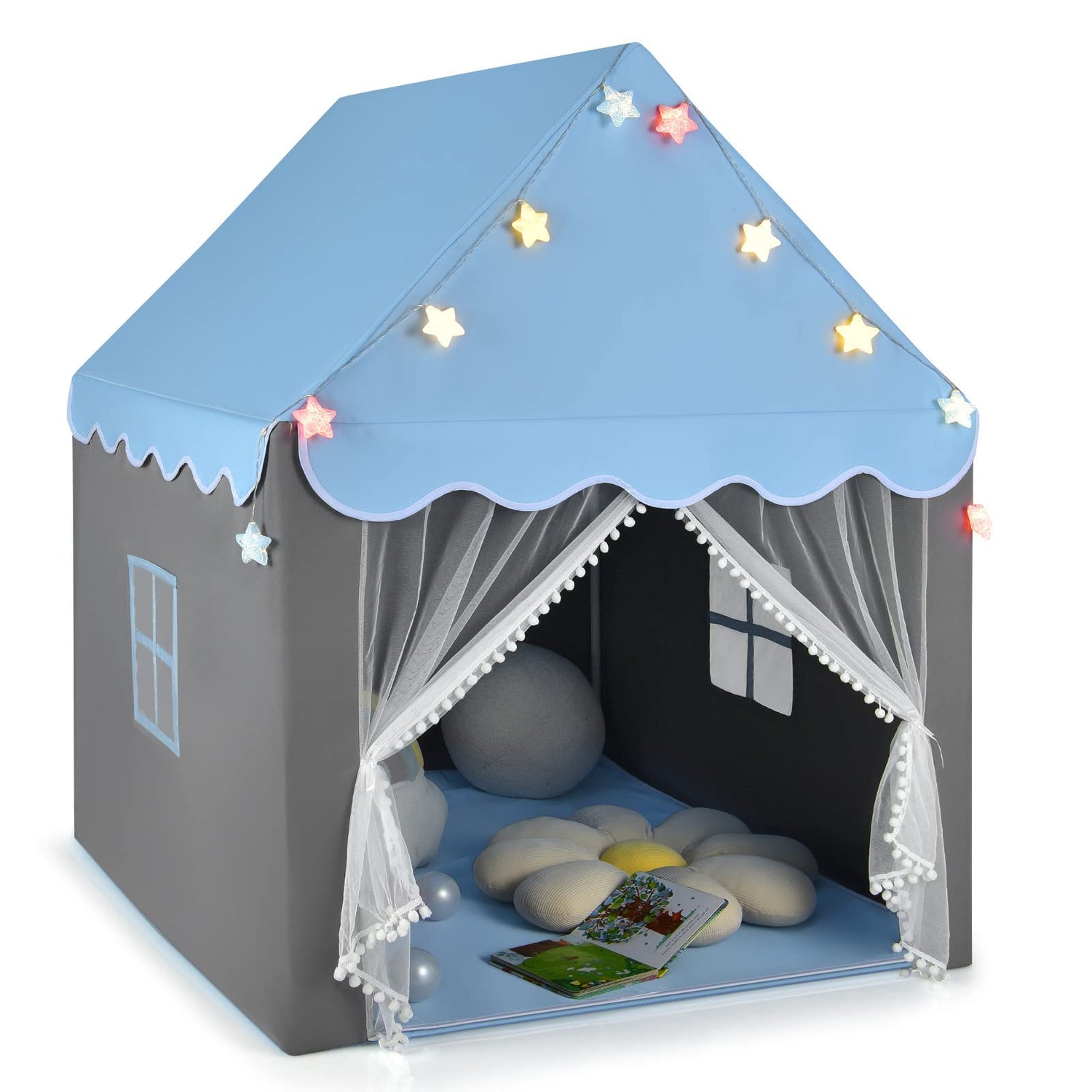 GYMAX Kids Tent, Fairy Play Castle with Washable Mat