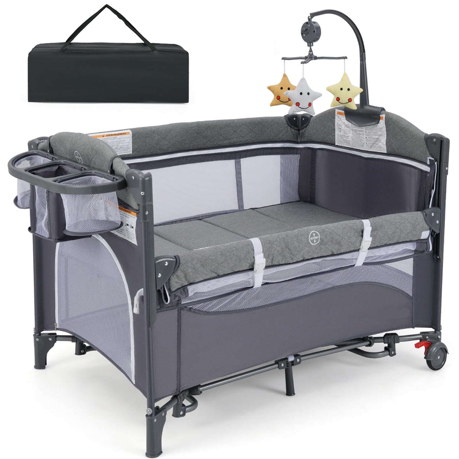 GYMAX  5-in-1 Portable Baby Bed Playard with Changing Table