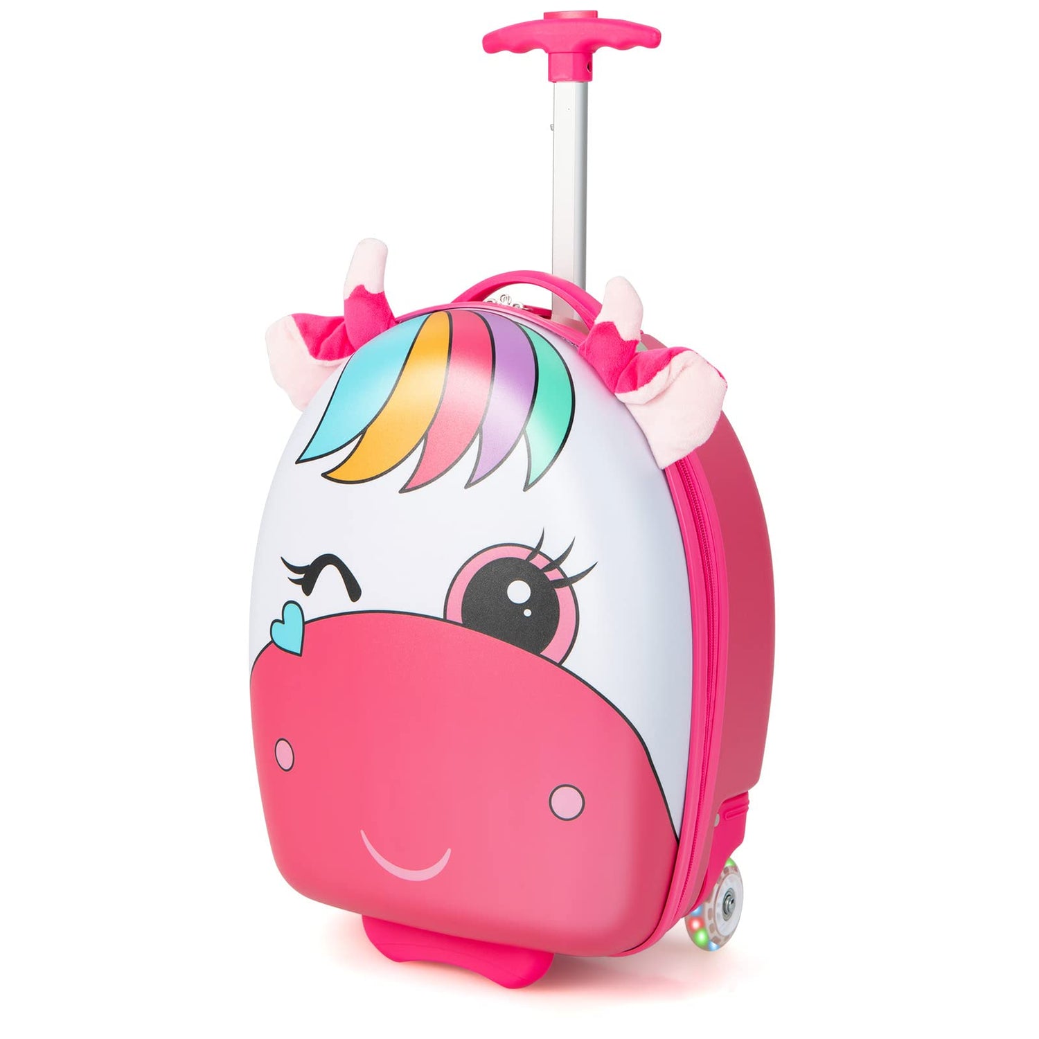 GYMAX Kids Luggage, 16" Children Hand Trolley Case with LED Wheels