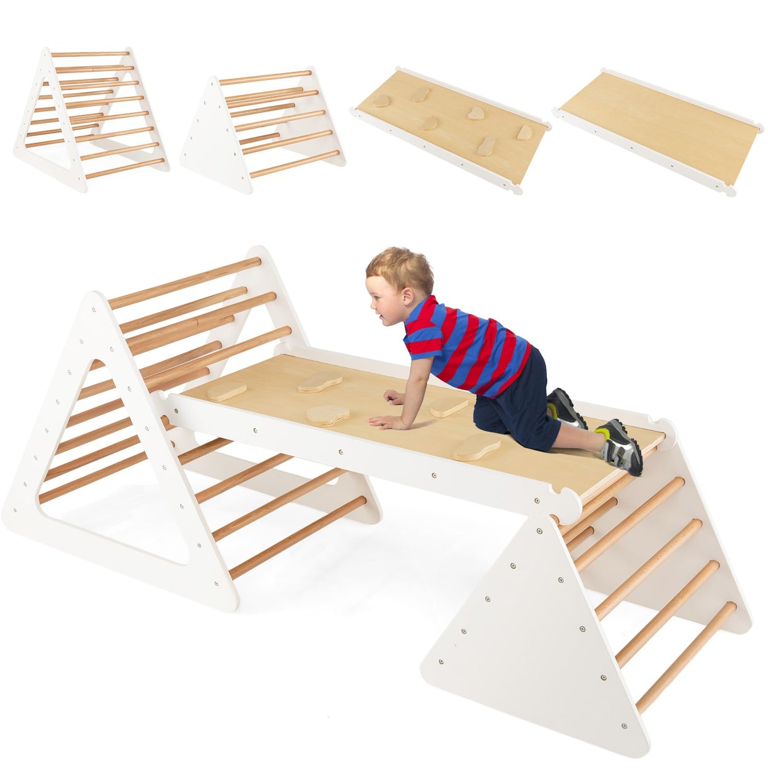 GYMAX 3 in 1 Wooden Toddler Climber with Reversible Ramp