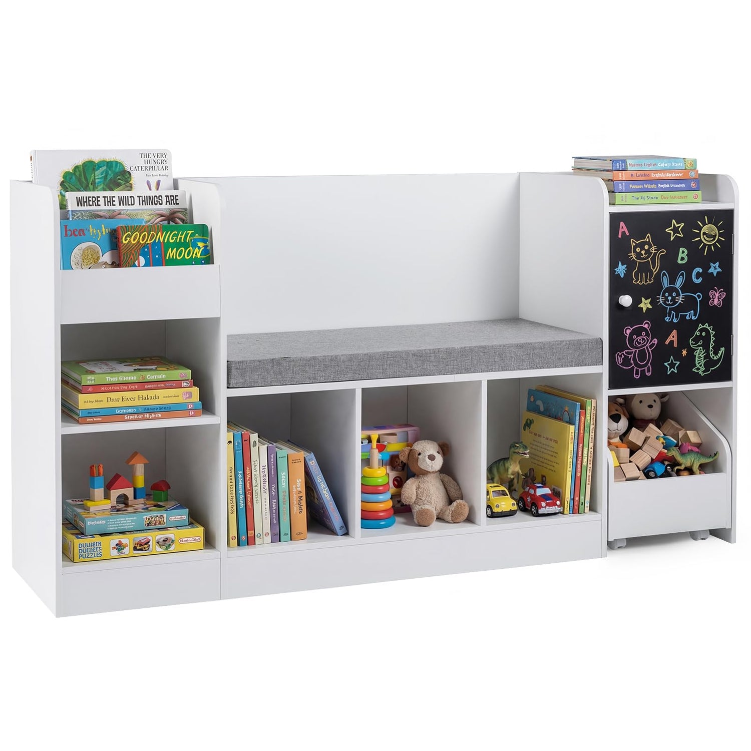 Kids Bookshelf, Wooden Children Bookcase with Blackboard