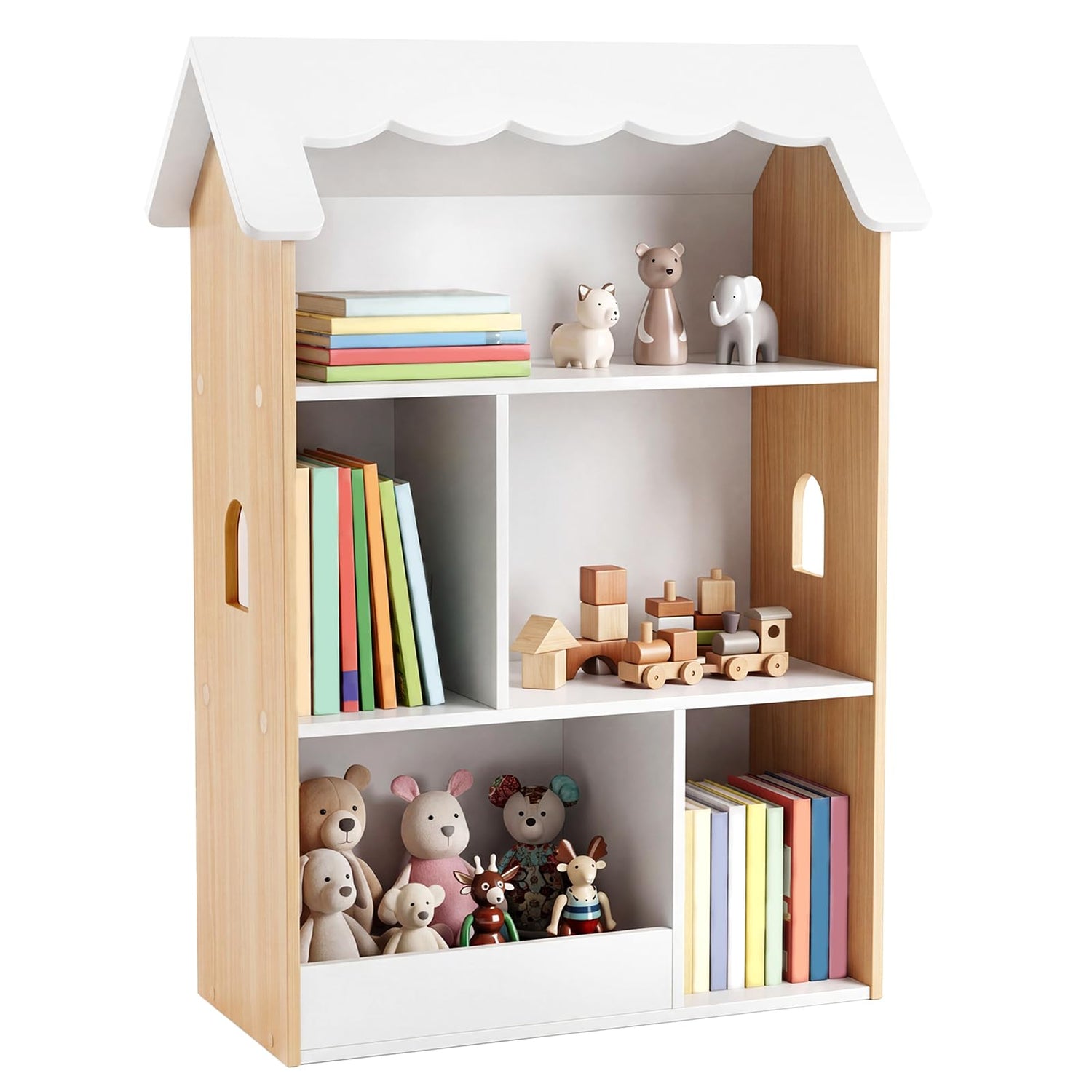 Kids Bookshelf, 3-Tier Wooden Toddler Book Toy Organizer