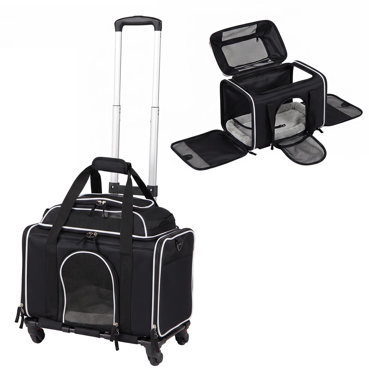 Pet Carrier on Wheels, Foldable Rolling Pet Travel Bag