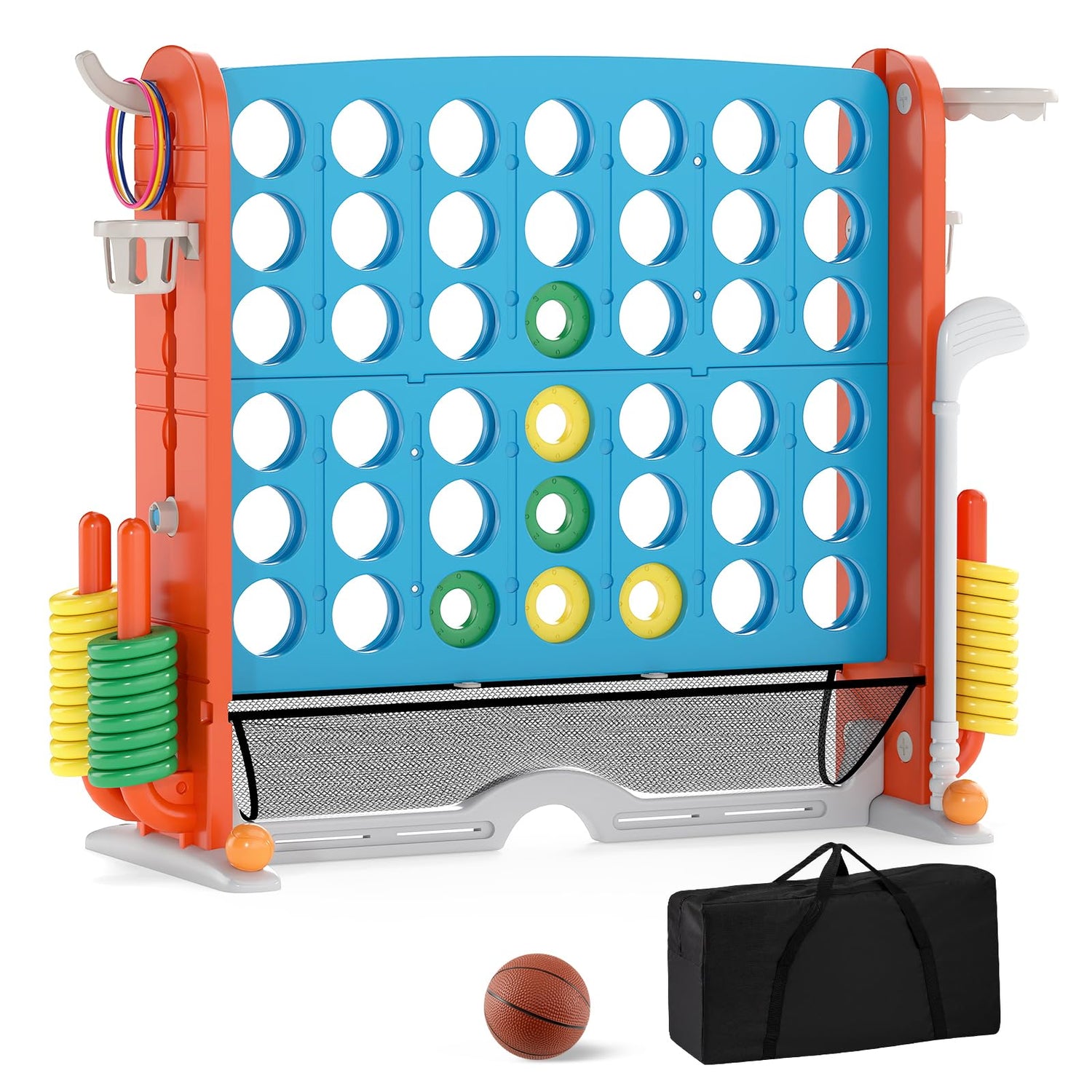 Jumbo 4-in-a Row Game Set with Basketball Hoop and 42 Rings