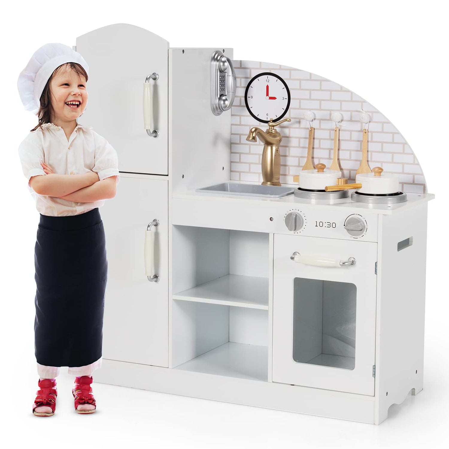 GYMAX Wooden Toy Kitchen with Stoves