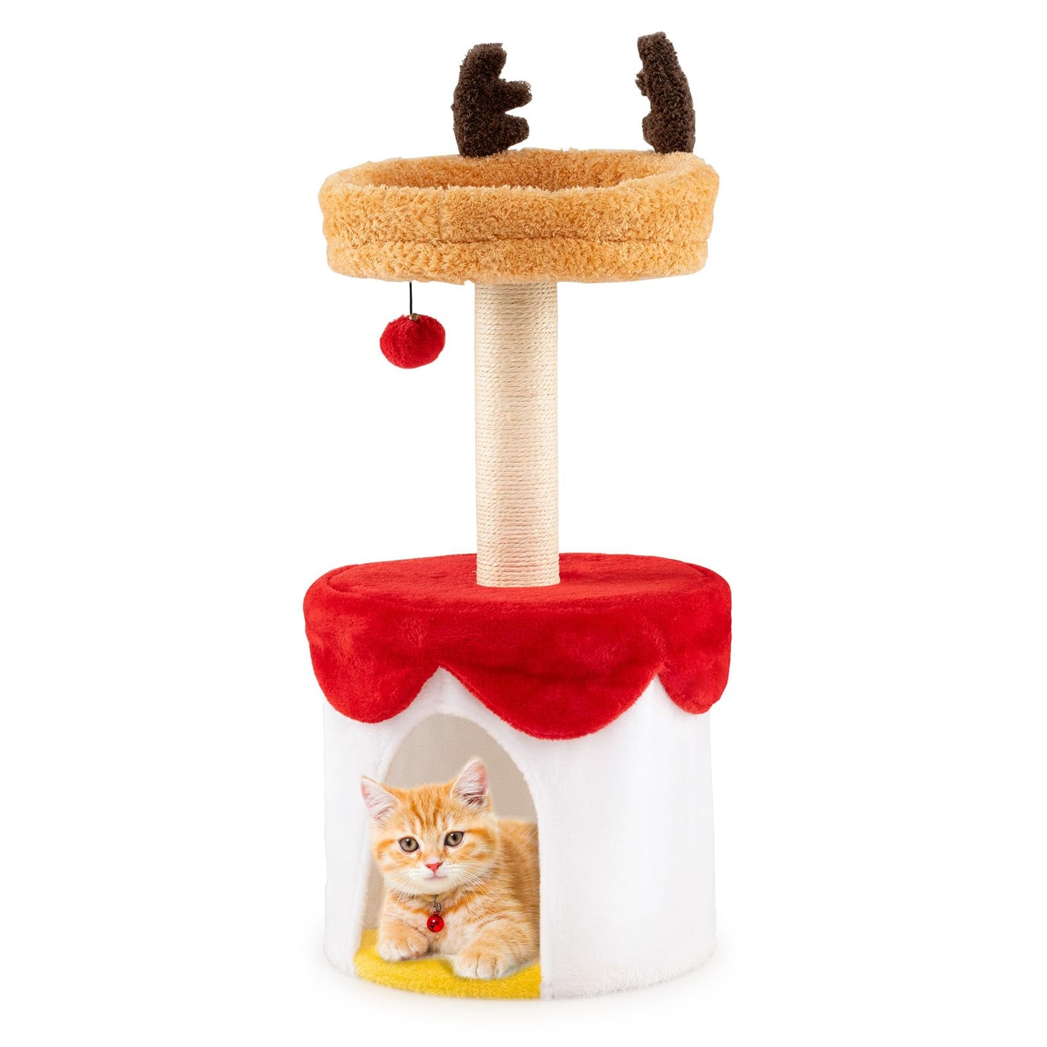 Christmas Cat Tree with Bed 80 CM Modern Kitten Tower with Sisal Scratching Post