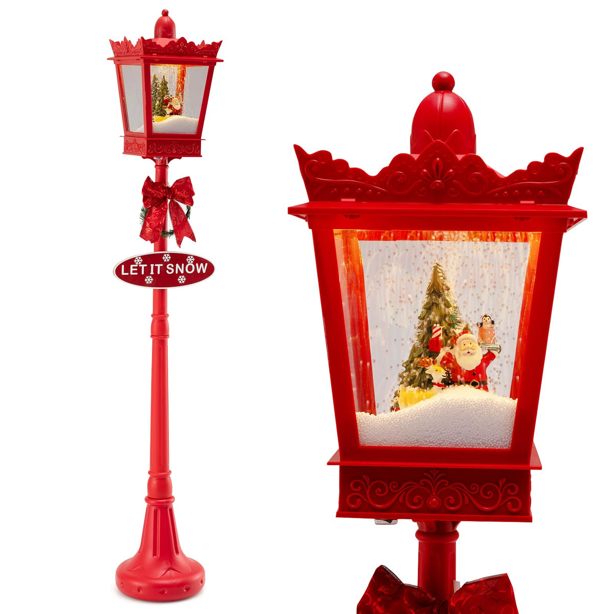 8 ft Musical Christmas Streetlight Xmas Lamp Post with Warm White LED Lights and Snowy Effects