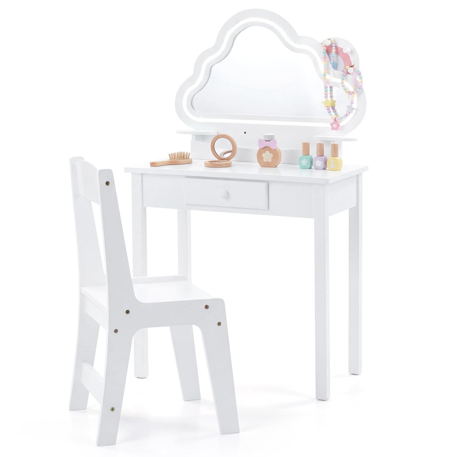 Kids Vanity Table and Chair Set, Children Dressing Table