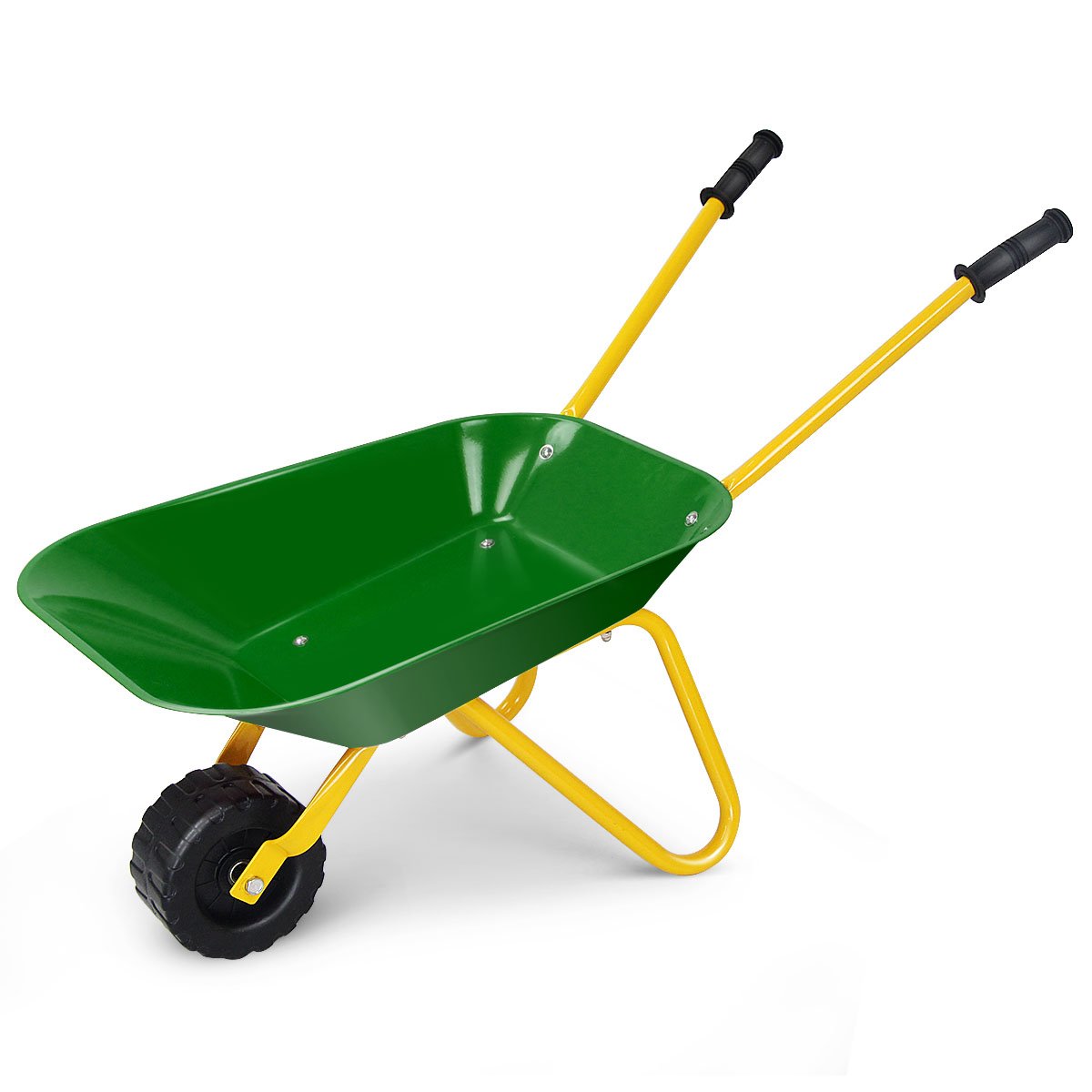 GYMAX Kids Metal Wheelbarrow, Child Gardening Trolley Toy, Indoor Outdoor Play Tools for Children, Toddlers, Boys and Girls