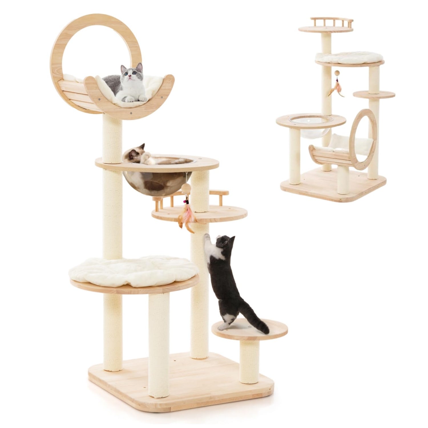 Multi-level Modern Solid Wood Cat Tower with Capsule Nest