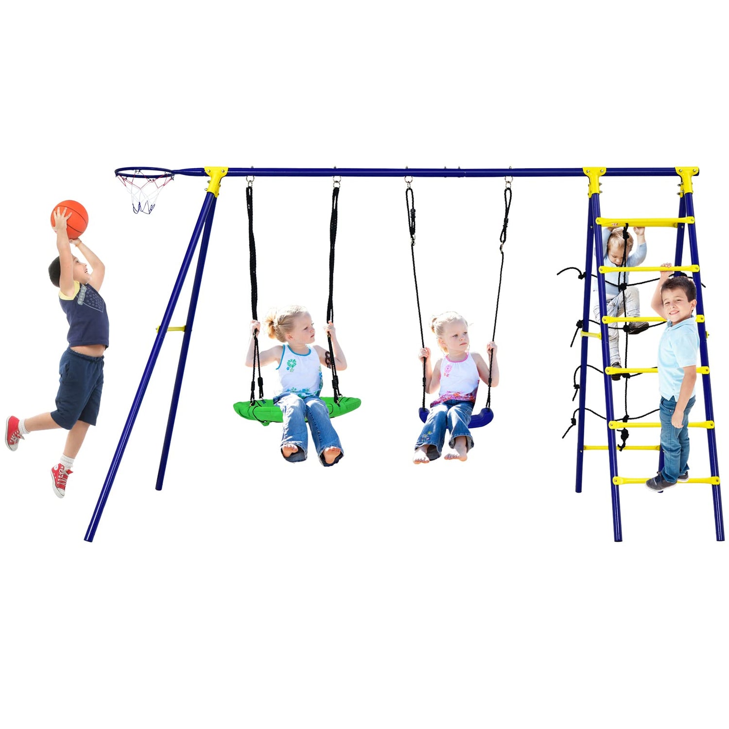 GYMAX Kids Swing Set Metal Swing A-Frame with 2 Swings
