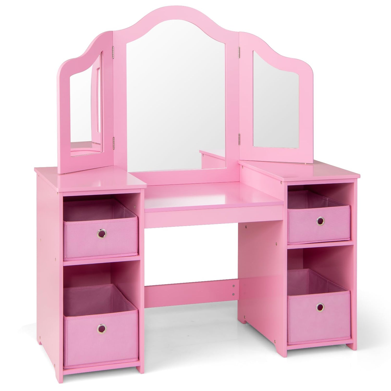 GYMAX Kids Vanity Table, 2-in-1 Girls Dressing Table
