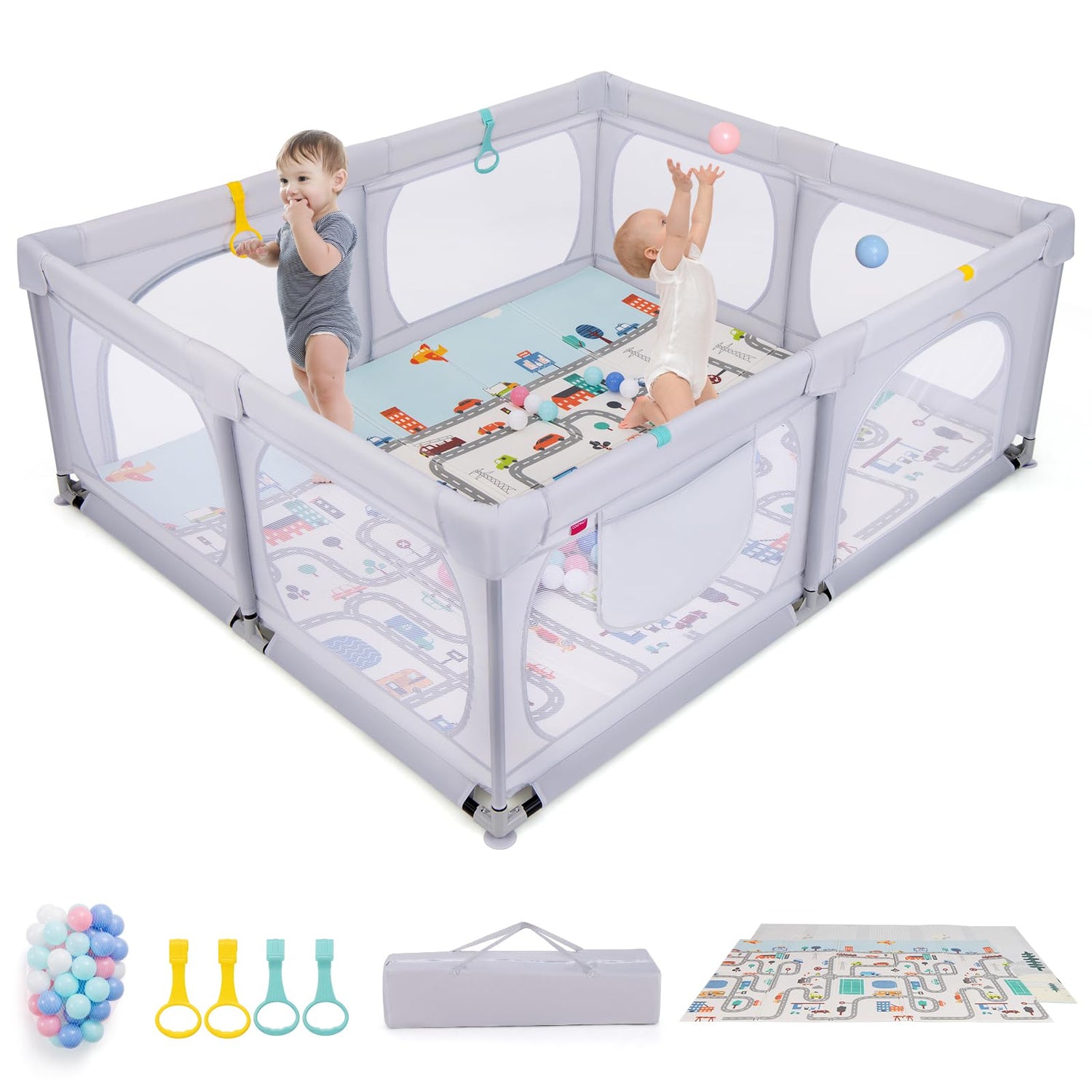 Baby Playpen with Mat, 189 x 158cm Toddler Fence Safety Play Yard