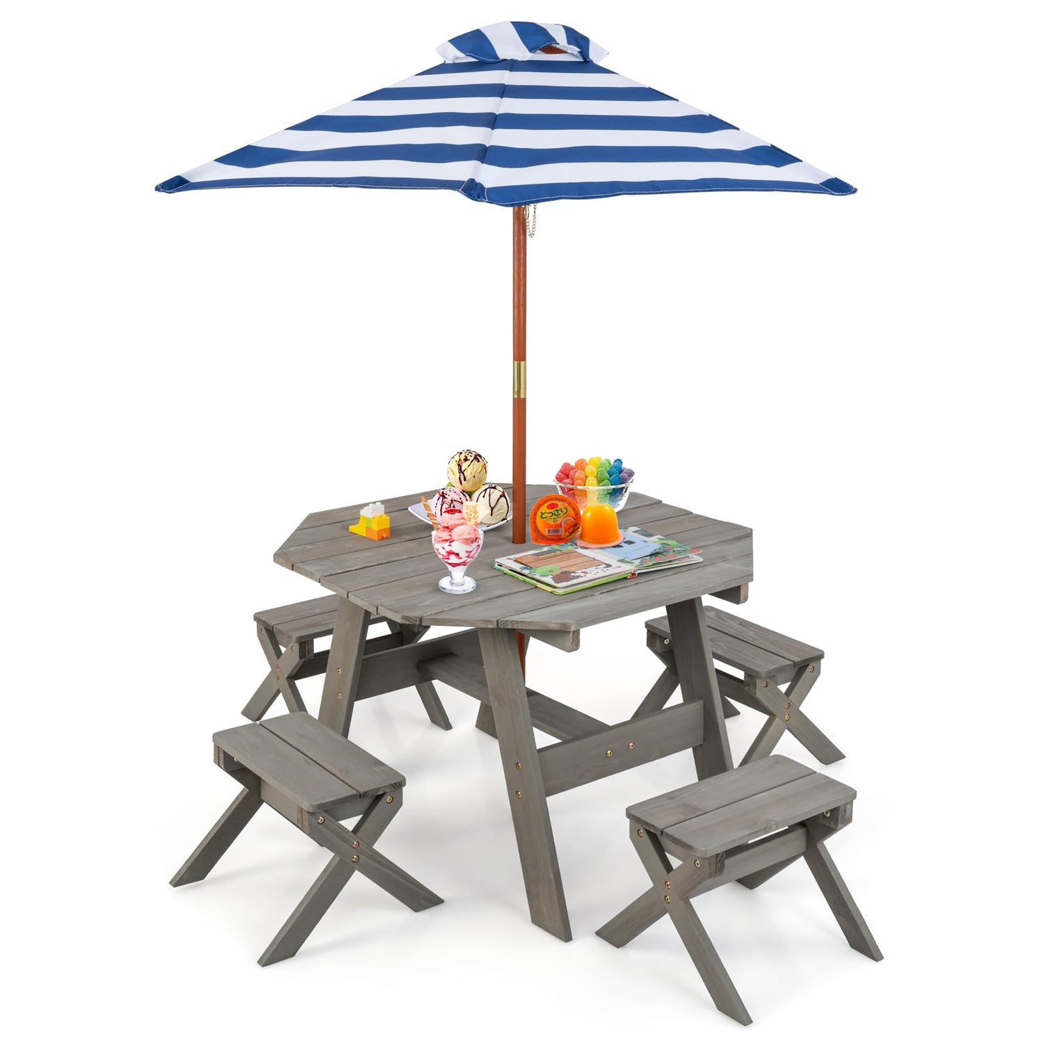 GYMAX Kids Wooden Toddler Garden Table with 4 Stools