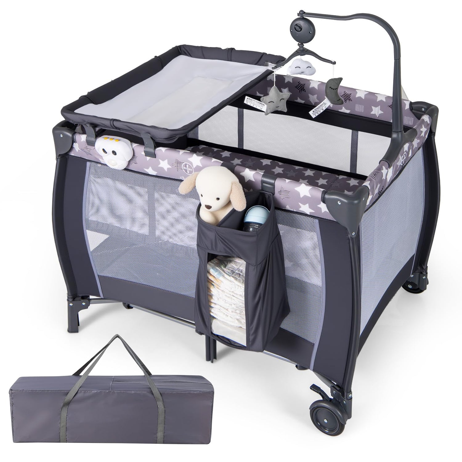 3 in 1 Portable Travel Cot, Folding Baby Bassinet and Activity Playpen with Changing Table