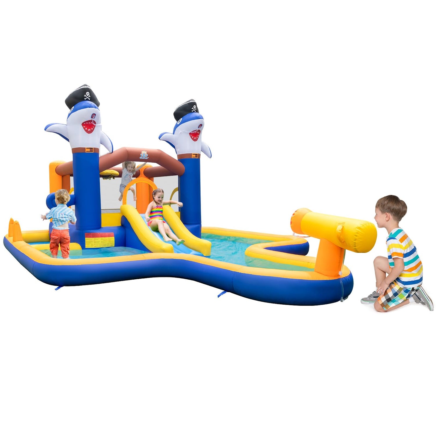 GYMAX 7 in 1 Inflatable Water Park with Slide and Splash Pool