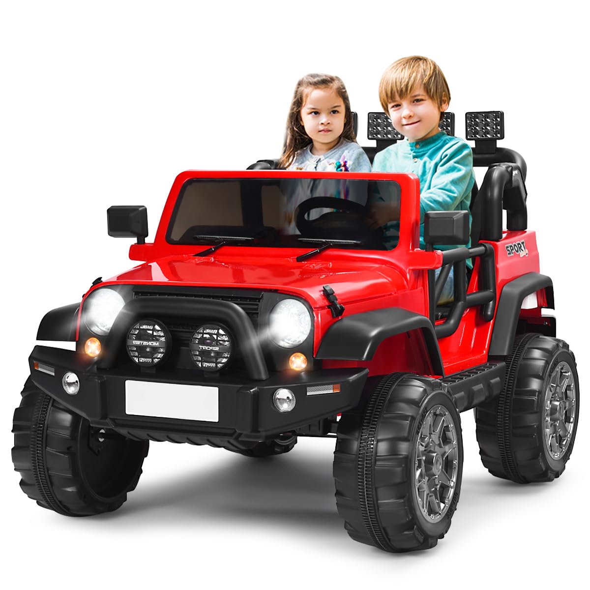 GYMAX 2-Seater Kids Ride on Car, 12V Battery Powered Toy Car