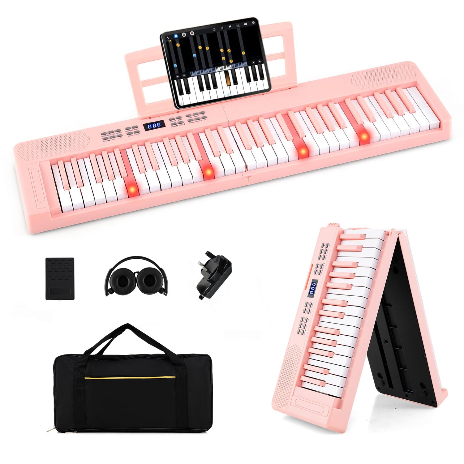 61 Key Folding Digital Piano Keyboard, Portable Full Size Electric Piano