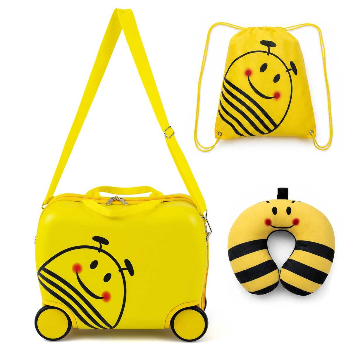 3PCS Kids Luggage Set, Children Backpack and Ride-on Suitcase